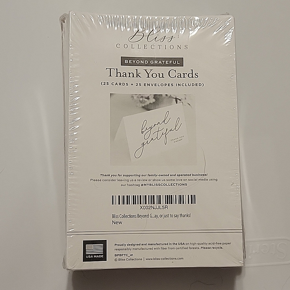 Beautiful Cursive Thank You Cards "Beyond Grateful* 4x6 with Envelopes